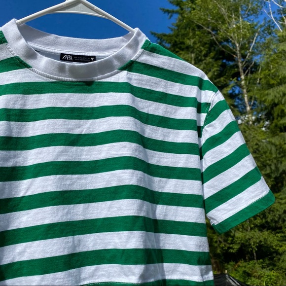 Zara Tops - Zara Green Striped Crop Top M